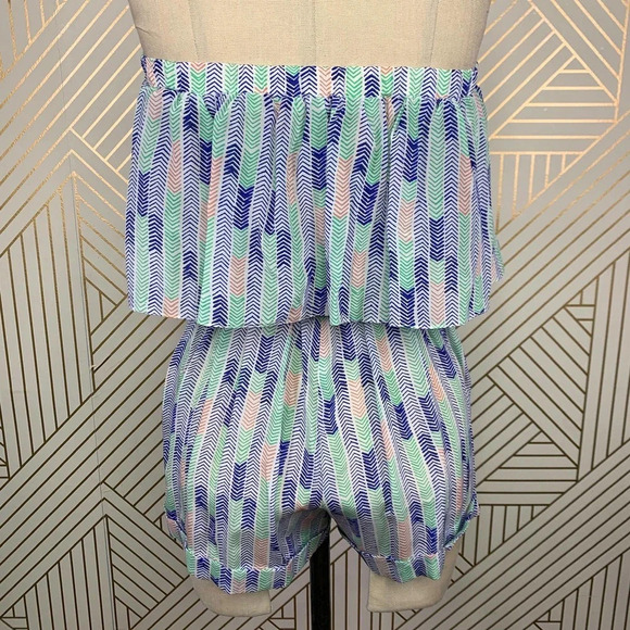 Lemlem Gigi Silk Strapless Romper in Blue Green Chevron Print Size‎ US Small - Picture 6 of 11